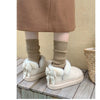 Bow Knot Short Ankle Snow Boots Women Winter Plush And Thick Insulation Waterproof PU Cotton Household Shoes Home Slipper Women