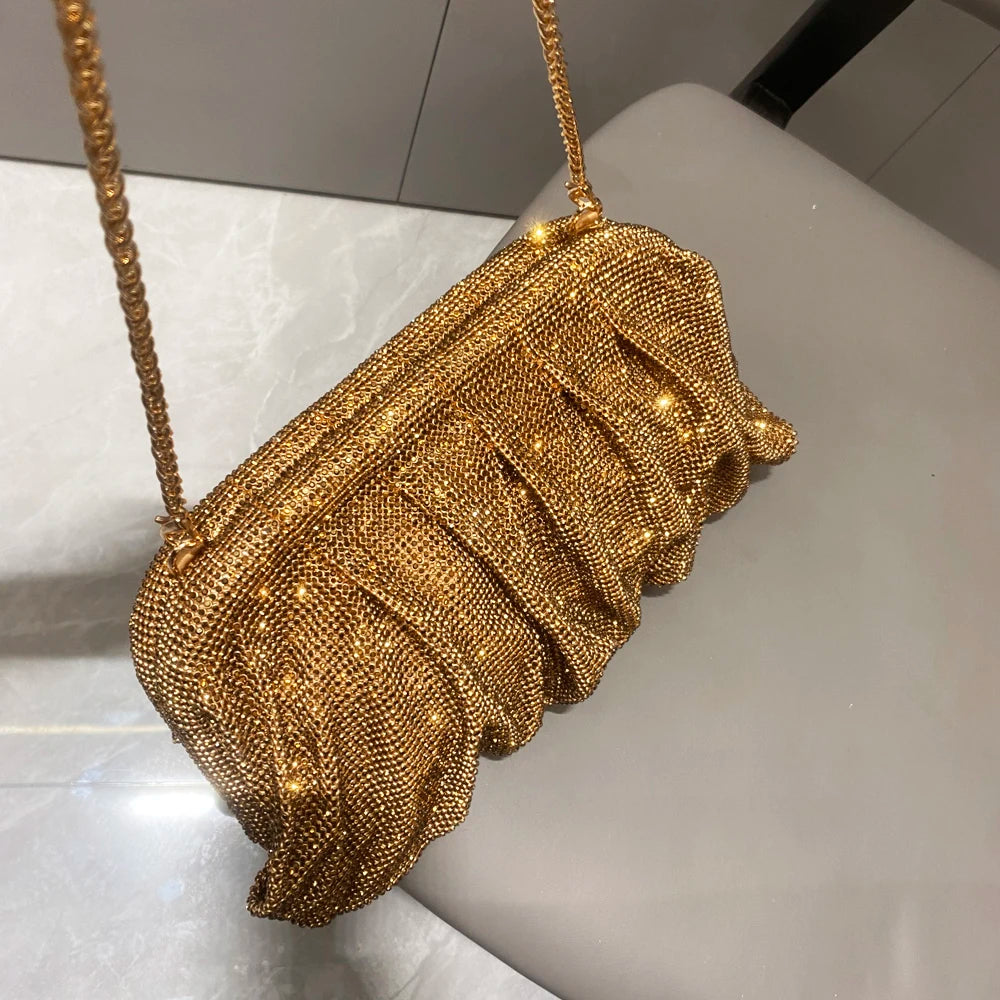 Shiny Rhinestones Handmade Evening Clutch Bags New Folds Purses and Handbags Luxury Designer Wedding Party High Quality
