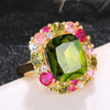 Huitan Elegant Big Green Cubic Zirconia Rings for Women Wedding Engagement Party New Luxury Lady's Accessories Fashion Jewelry
