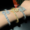 New Iced Out Bling Butterfly Heart Bracelet Silver Color CZ  Zircon Oval Charm Opened Bangle For Men Women Hiphop Luxury Jewelry