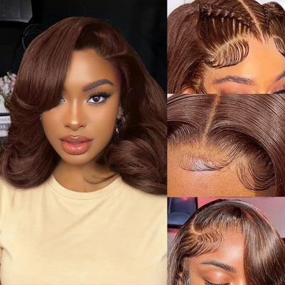 12A Raw Indian Virgin Hair Bouncy Wave 13x4 Lace Front Wigs Wear and Go Colored Chocolate Brown #4 Bouncy Curly Glueless Wigs