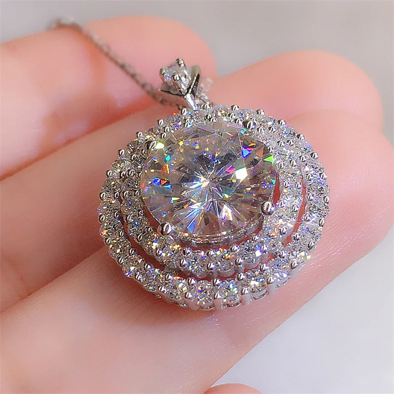 Huitan Gorgeous Bridal Wedding Necklace Mosaic AAA Cubic Zirconia Round Pendant Elegant Women's Neck Accessories Fashion Jewelry