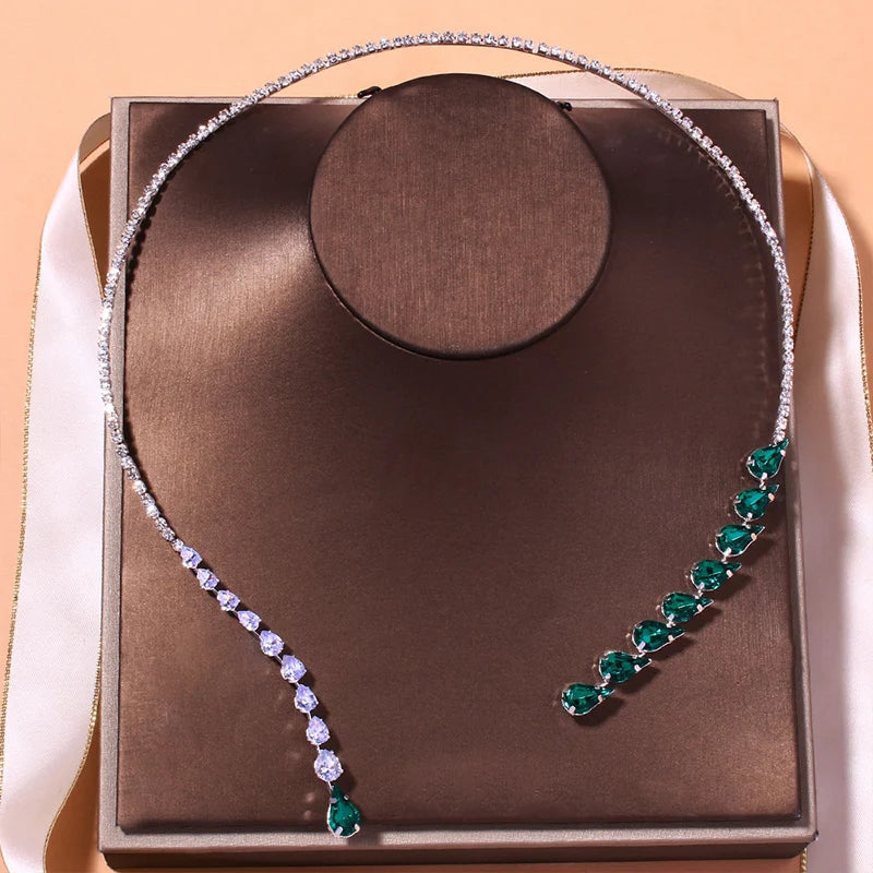 Stonefans Vintage Grüne Offene Halskette Strass Kragen Wassertropfen Anhänger Mode Kristall Brautschmuck Hochzeit Halsreif