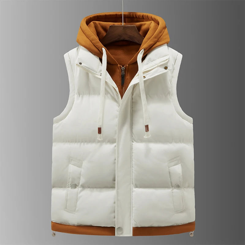 Unisex Fashion Hooded Vests Jacket Sleeveless Vest Autumn Thermal Soft Vests Casual Coats Male Cotton Men's Vest Men Thicken