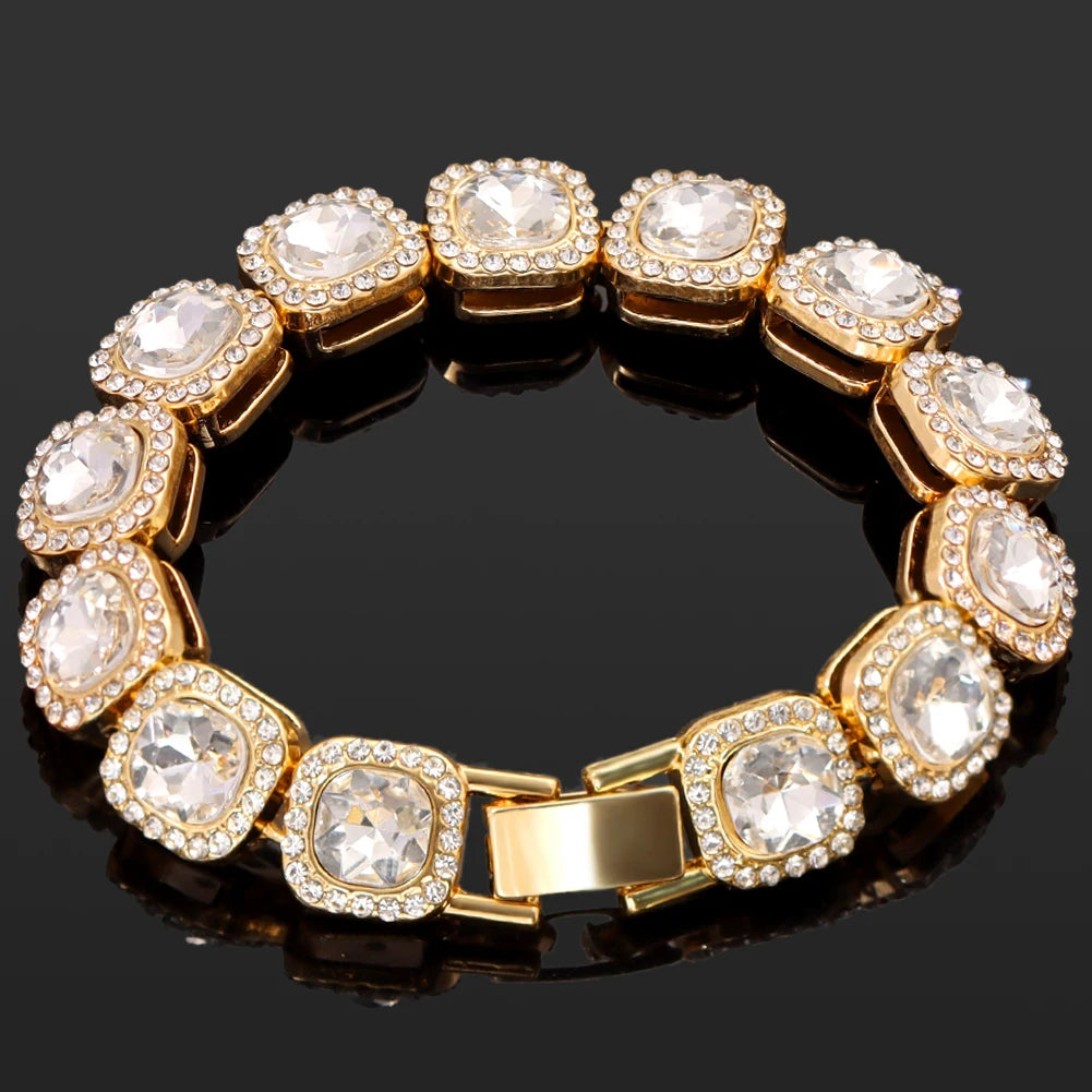 Iced Out Pink Cuban Armband für Frauen Hip Hop Gold Silber Farbe Kristall Herz Kreis Quadrat Armband 4Pcs Set Schmuck Geschenk