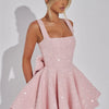 Mozision Pailletten-Kleid mit Schleife am Rücken, rückenfrei, sexy Mini-Kleid für Damen, modisches Etuikleid mit eckigem Ausschnitt, ärmellos, hohe Taille, A-Linie, Clubkleid