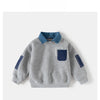 Spring Children Clothes Sweatshirt for Boys Denim Collar Fleece Pullover with Patch Pocket Casual Kids Top Long Sleeve T-shirt