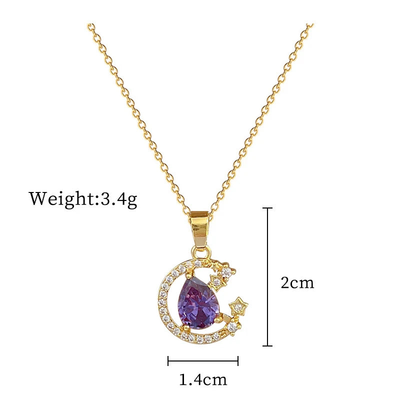 Stainless Steel Zircon Planet Star Pendant Necklace For Women Elegant Aesthetic Clavicle Chain Necklace Jewelry Party Gift