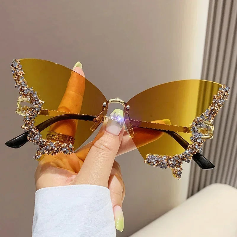 Randlose Sonnenbrille Damen Luxusmarke Strass Sonnenbrille Damen Niedliche Herzform Punk Party Brille очки від сонця женские