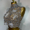 High Quality Sparkling Rhinestone Sexy See Through Blackless Top Skirt Two Pieces Set Woman Luxury Birthday Evening Party Gowns