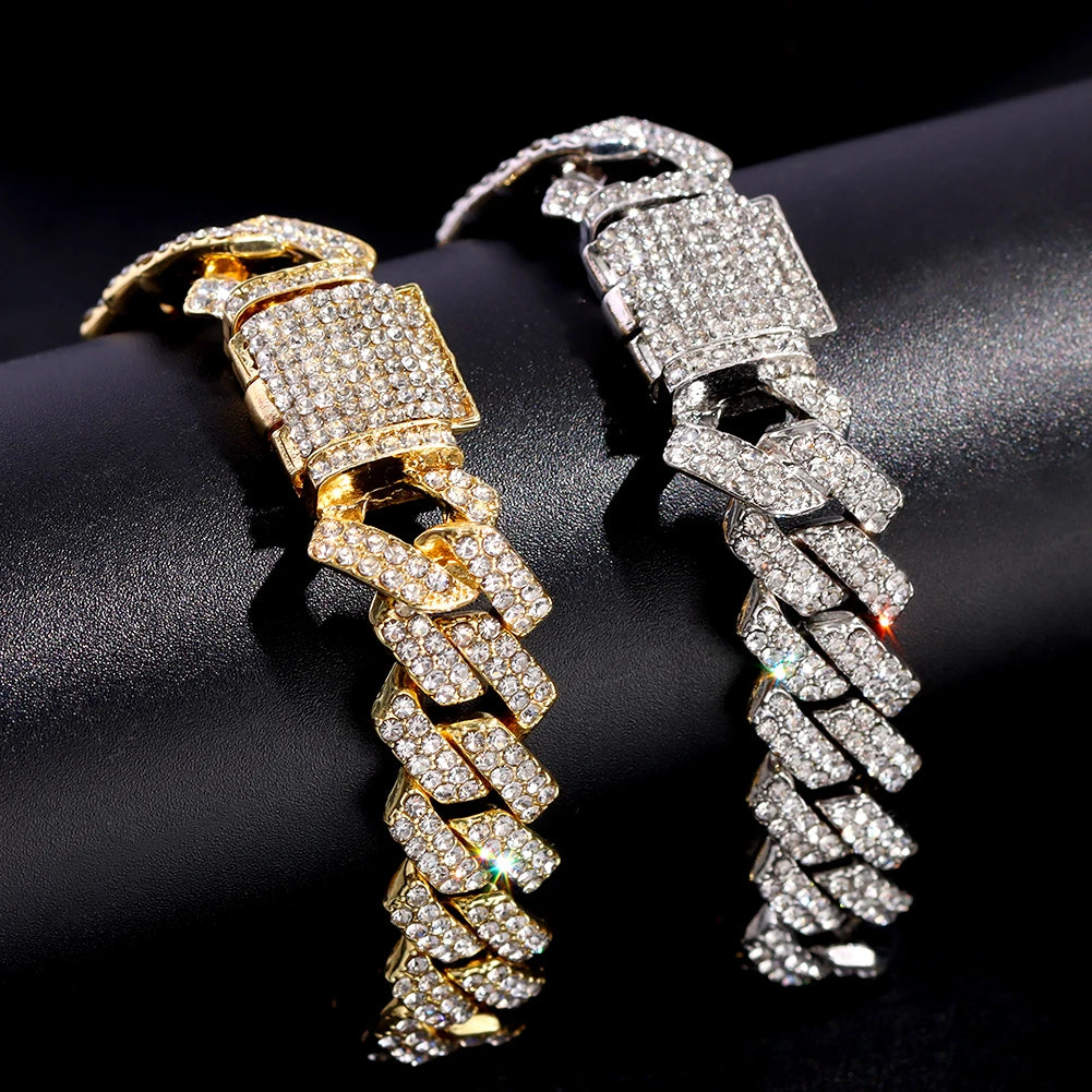 Flatfoosie Hip Hop Iced Out Chunky Cuban Chain Anklets For Women Luxury Rhinestone Link Ankle Bracelet Beach Barefoot Jewelry