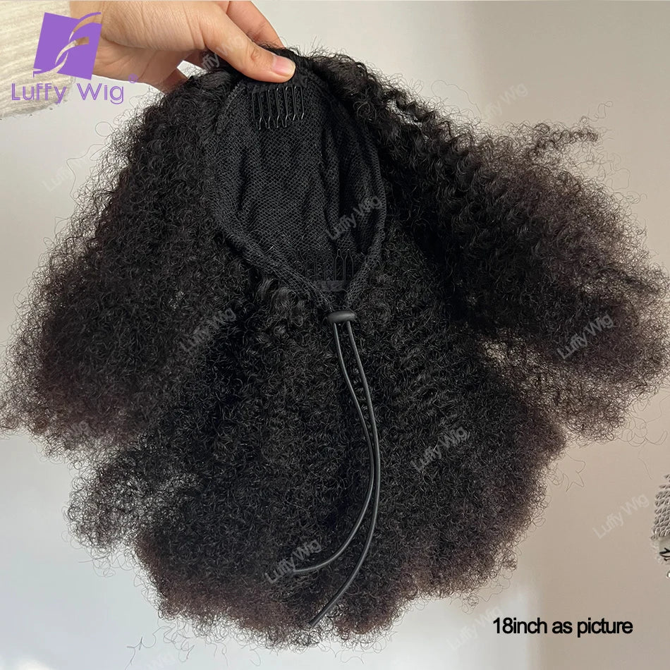 Kordelzug Pferdeschwanz Echthaar 4c Afro Kinky Curly Pferdeschwänze Echtes mongolisches Remy Haar Pferdeschwanz Clip-In Extensions Bundles 120g