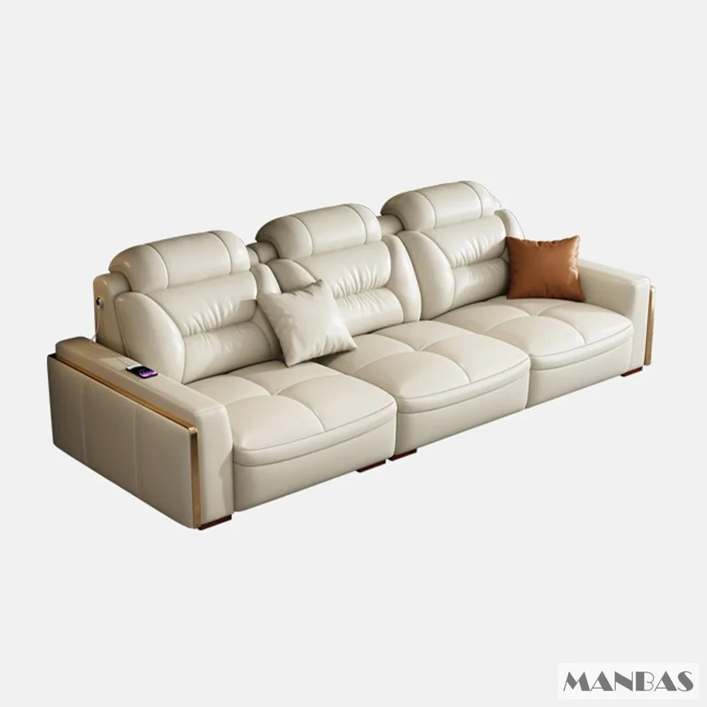Premium italienische Echtleder-Ecksofas Sofagarnituren mit USB und Bluetooth Lautsprecher – MANBAS Wohnzimmermöbel