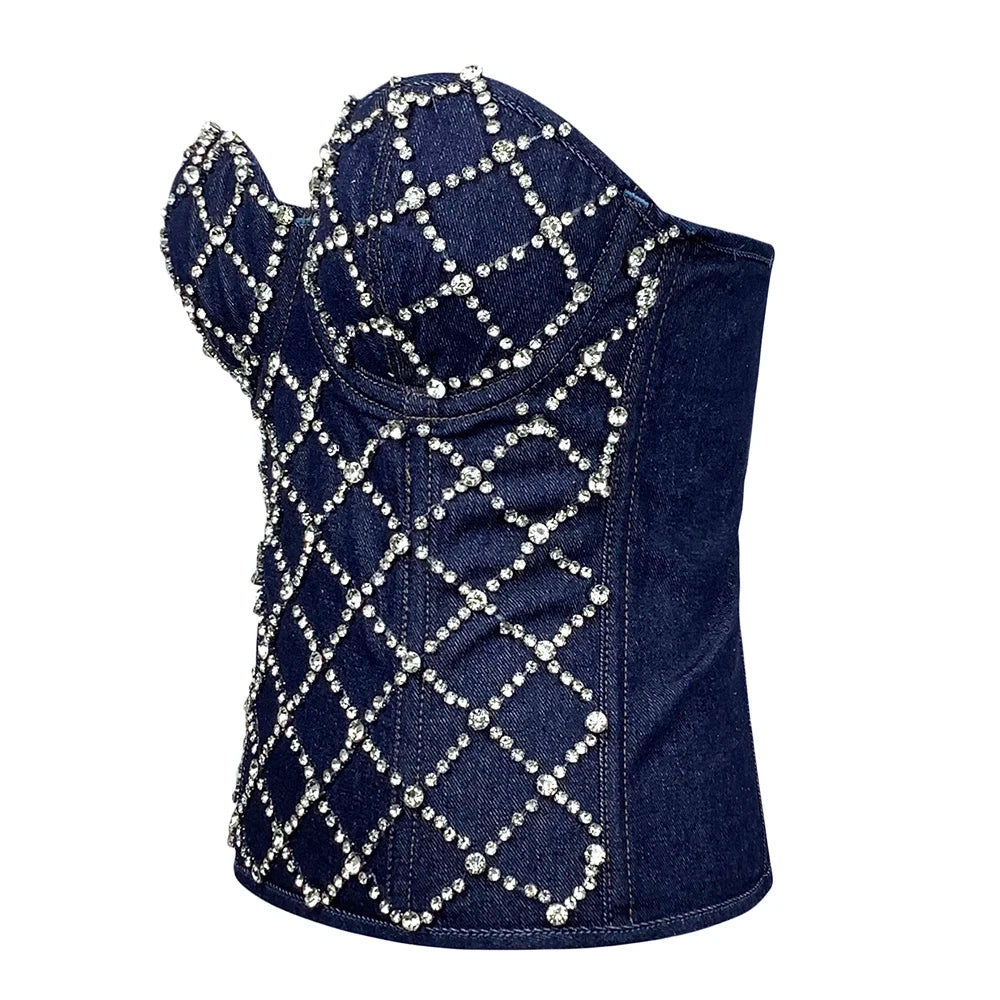 SXTHAENOO Damen Sexy Fashion Crop Top Diamant Blume Trägerloses Bustier Top BH Nachtclub Party Tank Top Weiblich Ropa De Mujer