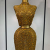 Luxury Rhinestone Mesh See Through Celebrate Birthday Dress Sparkly Top Short Skirt Two Pieces Sets Performance Stage Costume