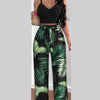 Women Fashion Print Halter V-Neck Short Tank Suit Tops Long Pants Matching Set Summer Casual Female Slim Pants Two Piece Sets