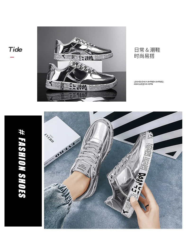 New Gold Sneakers Couple Shoes Luxury Casual Glitter Sneakers Men Hip-hop Streetwear Skateboard Shoes Men Flat Designer Footwear