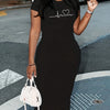 Summer heart-shaped print short sleeved women's sexy dress Casual Round Neck Pullover Dress Solid Color