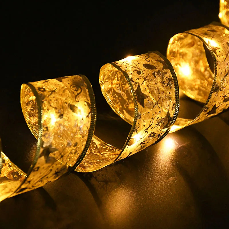 Weihnachtsdekoration LED-Band Lichter Weihnachtsbaumschmuck DIY-Spitzenschleifen Lichterkette Navidad Heimdekoration Neujahr 2023