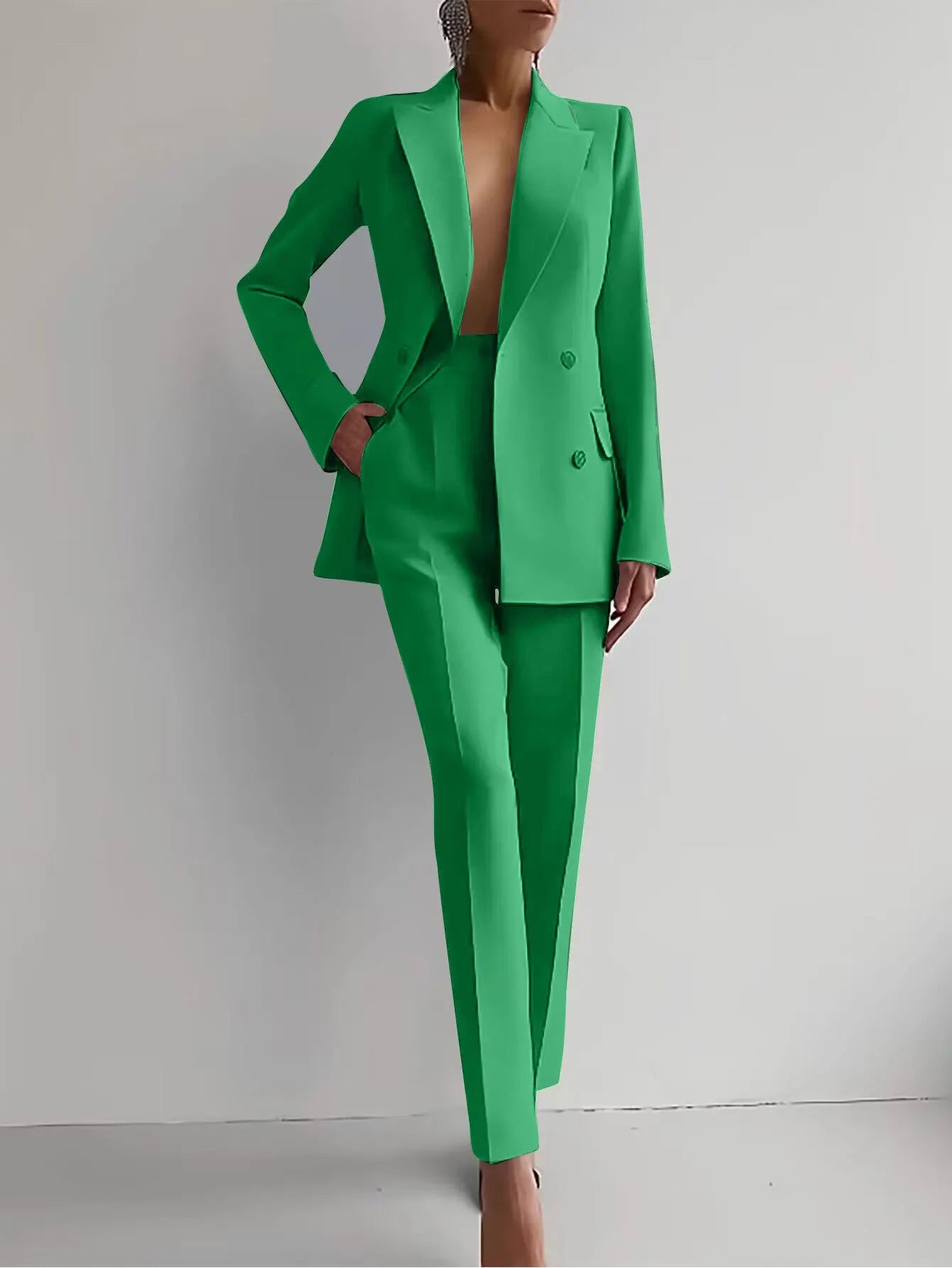 Pant Suits Women Blazer Double Breasted Blazers Ankle Length Pencil Pants Two Pieces Solid Office Lady Summer Slim Fit 2025