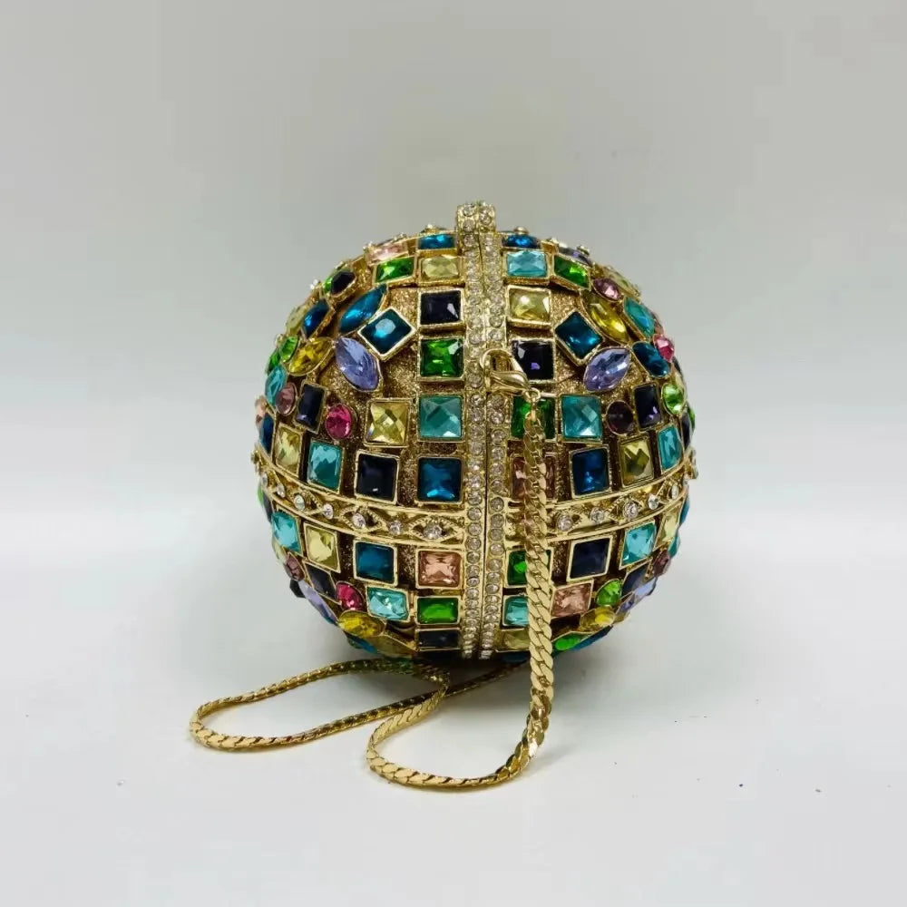 Women Multi Stones Clutch Purse Crystal Evening Bags Hard Case Metal Minaudiere Rhinestone Clutches Handbag Wedding Party Bags