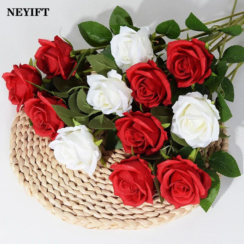 3/5/10/20 Stk. Rosen Künstliche Blumen Rosenzweig Künstliche Rote Rosen Realistische Kunstrosen für Hochzeits-Heimdekoration