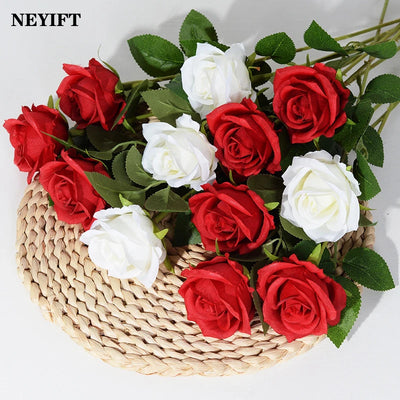 3/5/10/20 Stk. Rosen Künstliche Blumen Rosenzweig Künstliche Rote Rosen Realistische Kunstrosen für Hochzeits-Heimdekoration