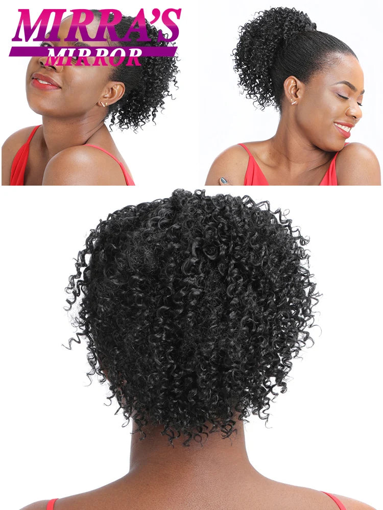 Synthetic Afro Puff Drawstring Ponytail Hair Bun 10 Inch Short Afro Kinkys Curly Afro Bun Extension Hairpieces Large Size