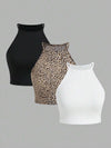 3 pieces Women Tank Tops summer vest tops  Solid Casual Fashion Crop Top Stripe Sleeveless Outer Wear Basic Camisole