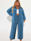Denim 2 Piece Set Women Jeans and Jacket Winter Casual Outfits Long Sleeve Denim Plaid Coat and Pants Sets Plus Size Clothes