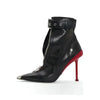Gürtelschnalle Reißverschluss vorne Modenschau Stiefeletten Damen Herbst Winter Neu Spitz Metallverzierung Rote High Heels Ankle Boots