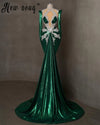 Emerald Green Arabic Long Evening Dress Heavy Handmade Crystals Birthday Pageant Prom Dress Women Wedding Party Dress Customized
