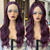 Dark Purple Body Wave Lace Front Wigs Synthetic Deep Burgundy 13x4 Lace Front Wigs Grape Purple Glueless Wigs 180% Density Women