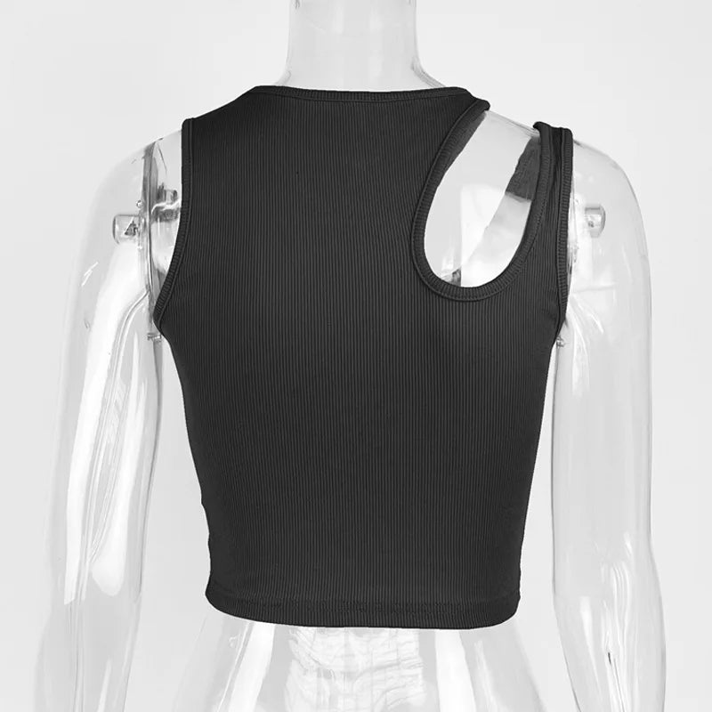 Sexy Rib-knit Tank Top for Women Summer Solid O-neck Sleeveless Crop Tops Street Vintage Korean Fashion Shirt Vest Y2K Clothes