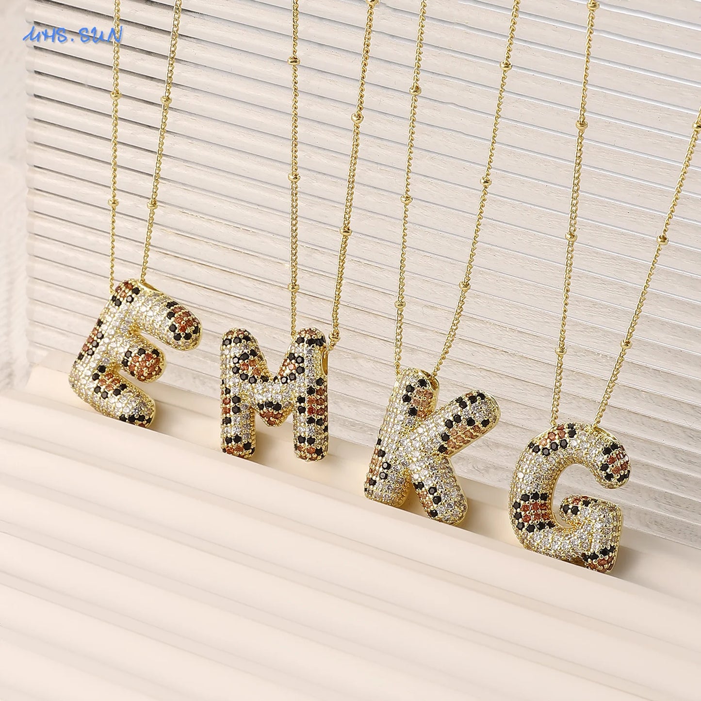 MHS.SUN Neue Leopard Bubble Buchstabenkette Vergoldet Chunky Bubble Zirkon 26 Initialen Anhänger Halskette Frauen Modeschmuck