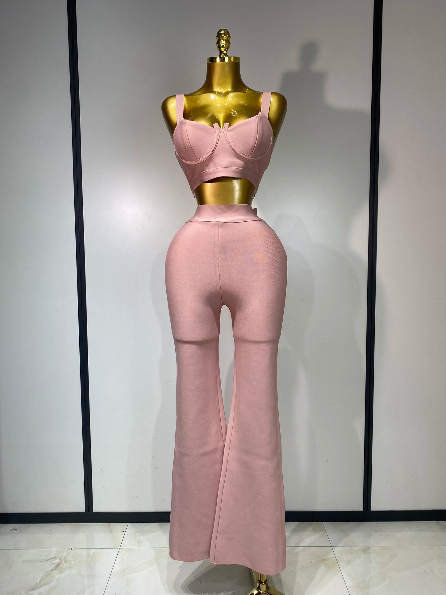 Damen Sexy Bandage Crop Top Hosen-Set Abendparty Club Luxus Geburtstag High Street Mode Elegant Luxus Geburtstags-Outfit