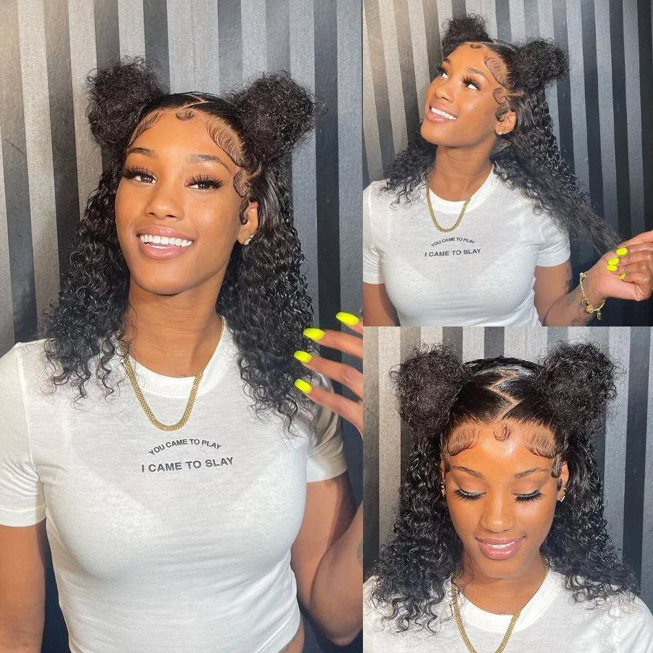 Loose Deep Wave Short Bob Human Hair Frontal Wigs Curly 13x4 4x4 Transparent Lace Front Wig 180 Density Brazilian Remy For Women
