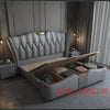MINGDIBAO Luxuriöses, modernes Polsterbettgestell mit Goldakzenten, Designer-Bett aus echtem Leder, Schlafzimmermöbel in Queen-/King-Size