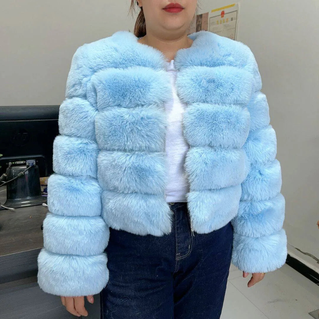 Women's Fashion faux fur coat super hot Autumn Winter women short Faux fox fur fluffy jacket high quality 7xl Ladies furry coats
