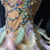 Nightclub Party Celebration Sexy Feather Rhinestone Dress Women Elastic Sleeveless Prom High Slit Dress Stage Performance Outfit