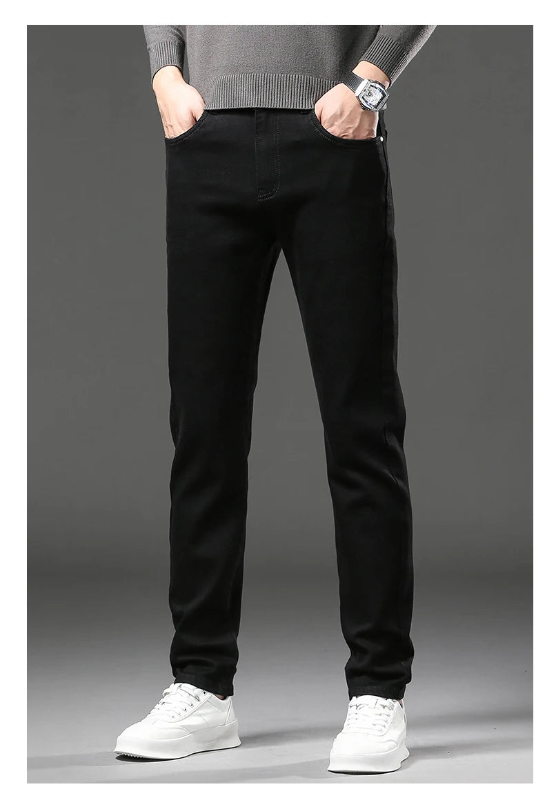 Winter Fleece Dicke Warme Jeans Herren Slim Straight Elastische Denim-Hose Lässige Herrenbekleidung Mode Plüschhose