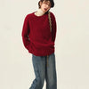 Rollkragenpullover 100% Kaschmir Pullover Damen lose verdickend Anti-Aging Nische Vintage Roter Rundhals-Pullover Damen Langarm