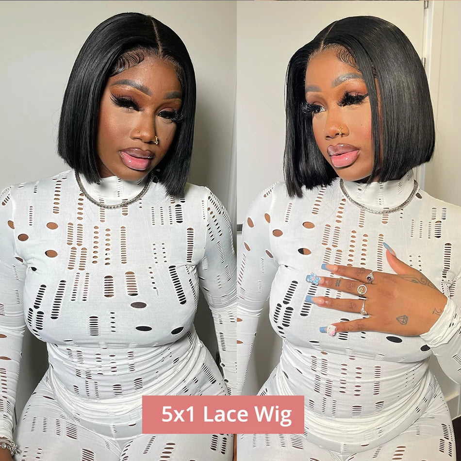 13x4 Glueless Lace Front Perücke Echthaar Glatt 13x6 HD Transparent Lace Frontal Perücken Kurze Bob Perücke für Frauen Remy 250% Dichte