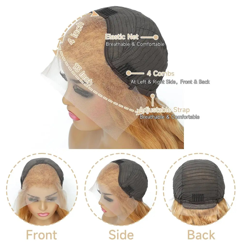 #27 Honigblond Echthaarperücken 13X4 Transparent Spitze Vorgezupfte Body Wave Echthaar Lace Frontal Perücke 200 Dichte 20-32 Zoll