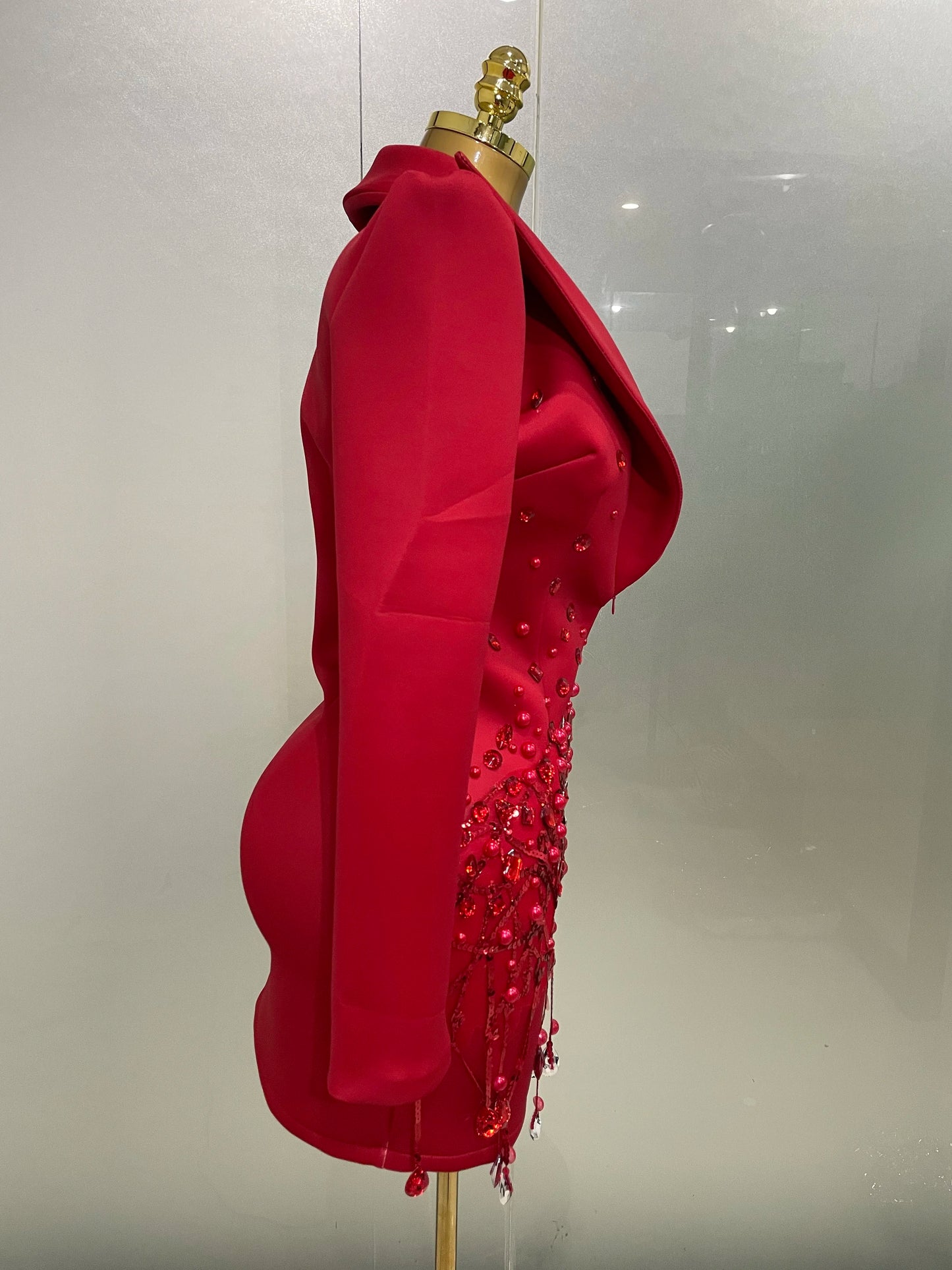 Glitzernde Kristallketten Perlen Langarm Minikleid 2025 Damen Geburtstag Abendparty Nachtclub Outfit Sängerin Hochzeitskostüm