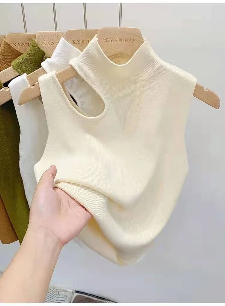 Women Knitted Tank Top Summer Fall Slim Sweater Short Sleeveless Solid Summer Sweaters Hollow Out Pullovers 2026