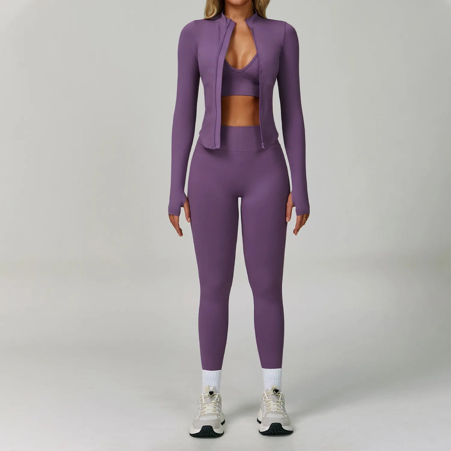SWELTERING 2/3PCS Seamless Yoga Set Gym Clothes Sportswear Fitness Suits Women Workout Bra Crop Top Long Sleeve Sports Suits