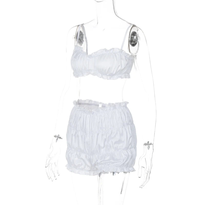 Dulzura Women'S 2 Piece Pleats Shorts Set Sleeveless Strappy Crop Tops And Sexy Shorts Matching Set Party Club