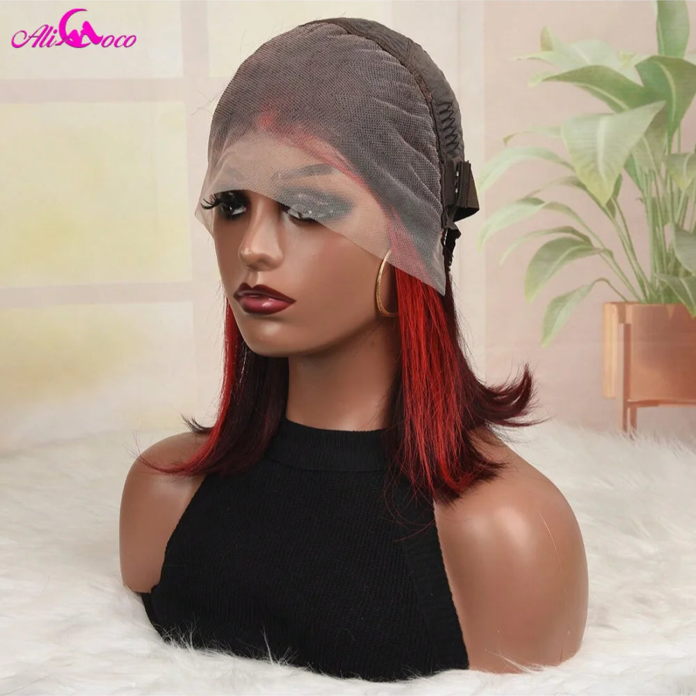 Highlight Rot 99J Bob Perücke Echthaar 180 Dichte 13x4 Lace Front Perücken für Frauen Glatt Kurz Bob Perücke Echthaar Perücken