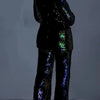 Sequin Blazer V-Neck Two Piece Pant Suit Set